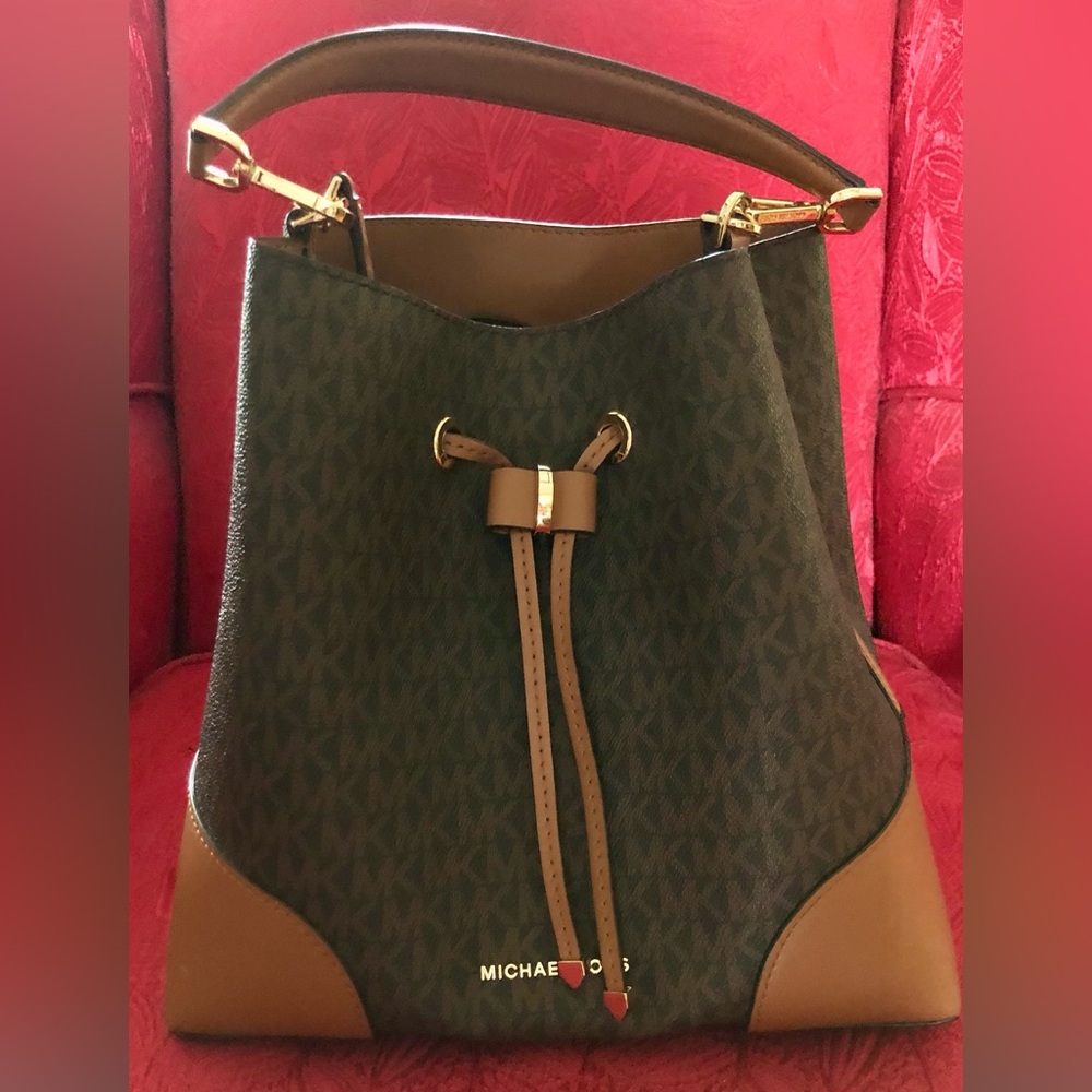 Michael Kors Brown and Tan Hobo Bag with Leather Trim